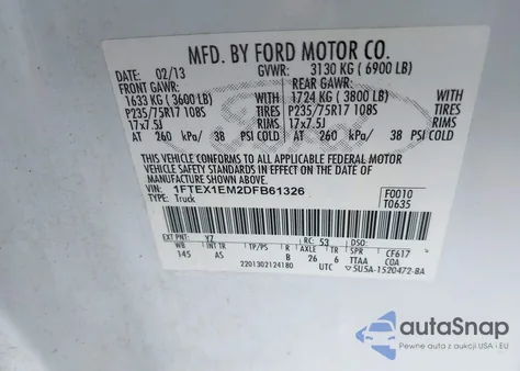 2013 Ford F-150 Xl из США, поврежденный, VIN 1FTEX1EM2DFB61326